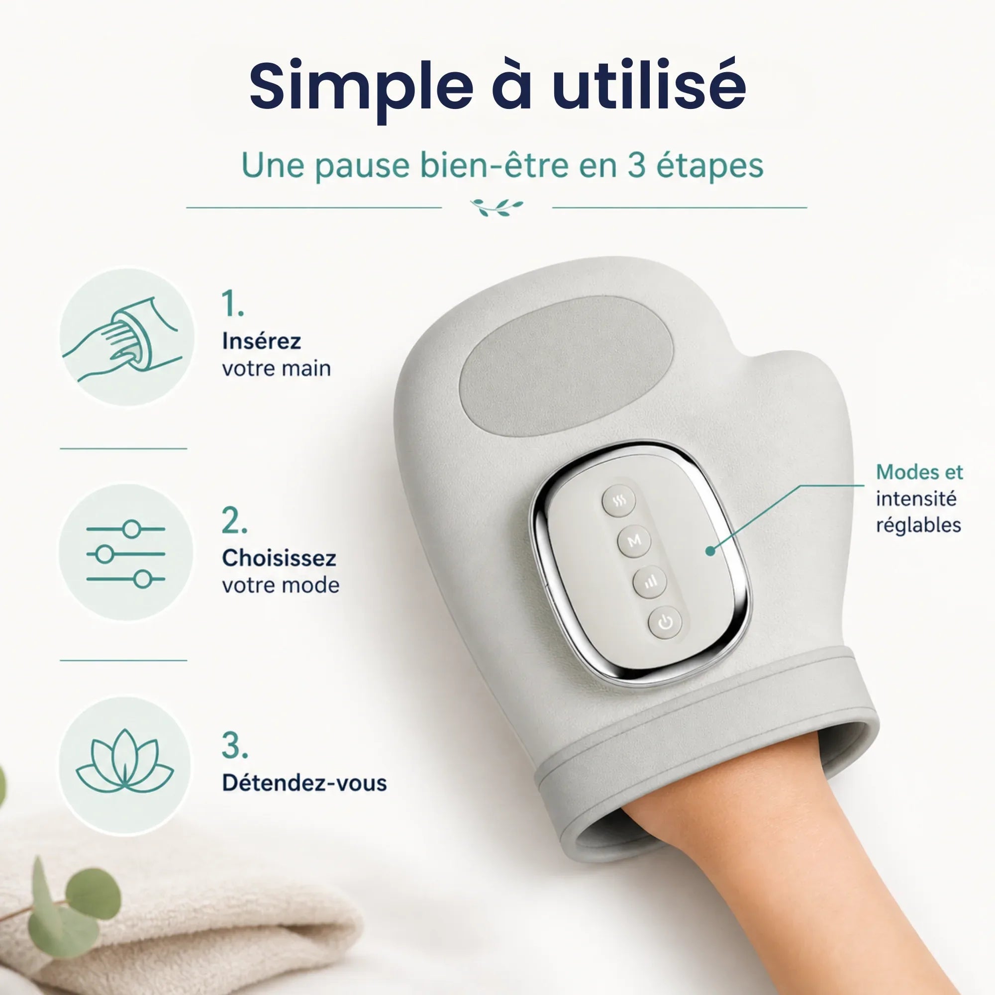 KalmaPro™ — Masseur de mains par compression enveloppante