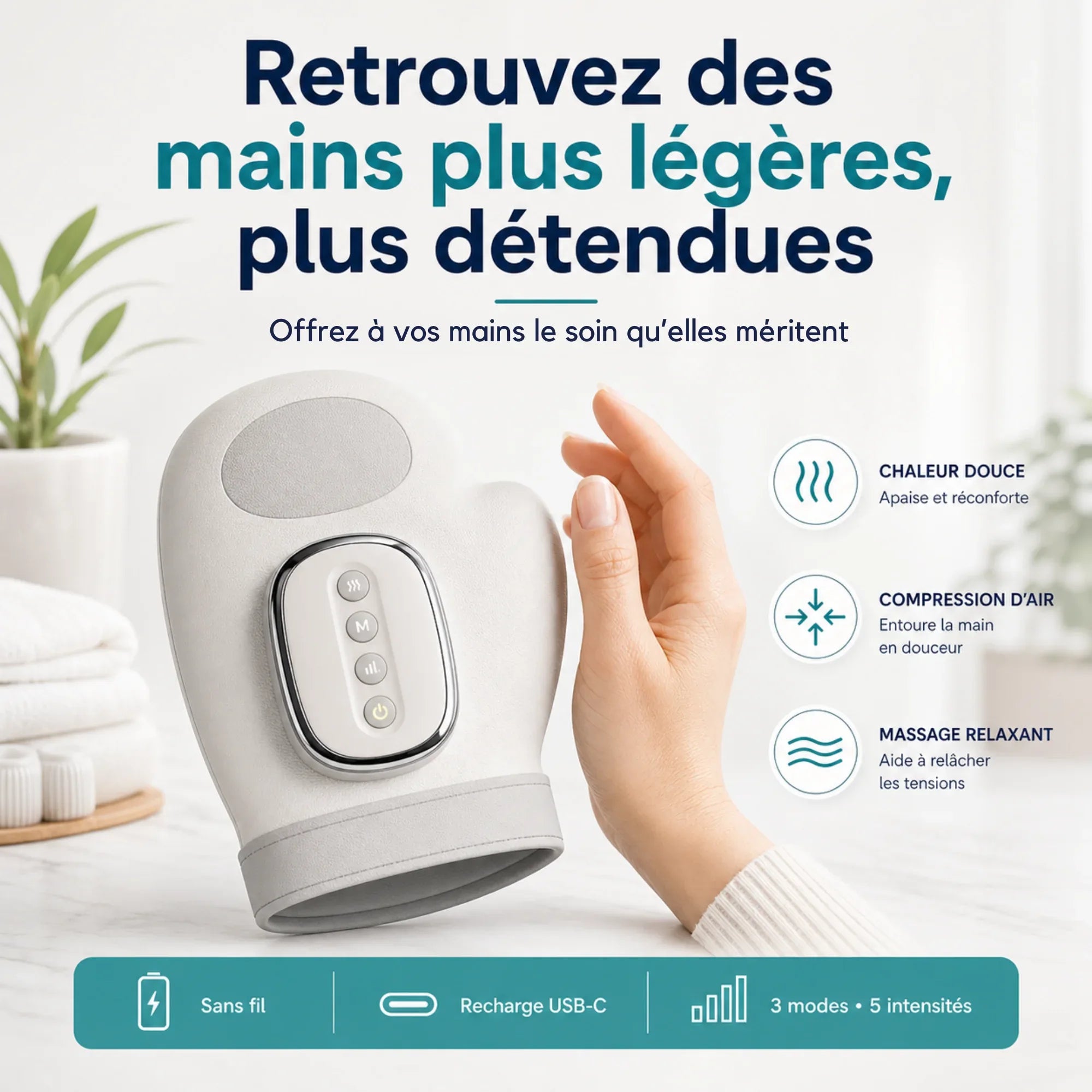 KalmaPro™ — Masseur de mains par compression enveloppante