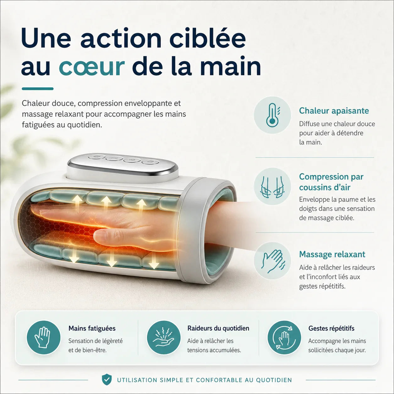 KalmaPro™ — Masseur de mains par compression enveloppante